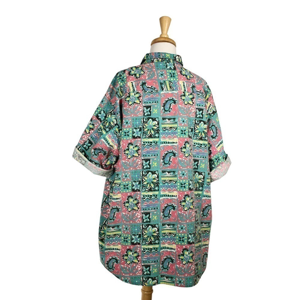 Vintage Mens Pro Spirit Hawaiian Shirt Turquoise Pink Flower Cotton XL - Hey Viv - Picture 3 of 5